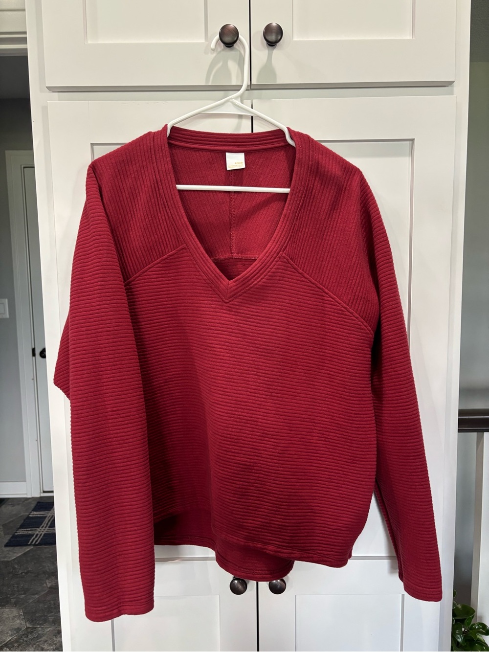 Lole Women's Ribbed V-Neck Sweater in Deep Red
